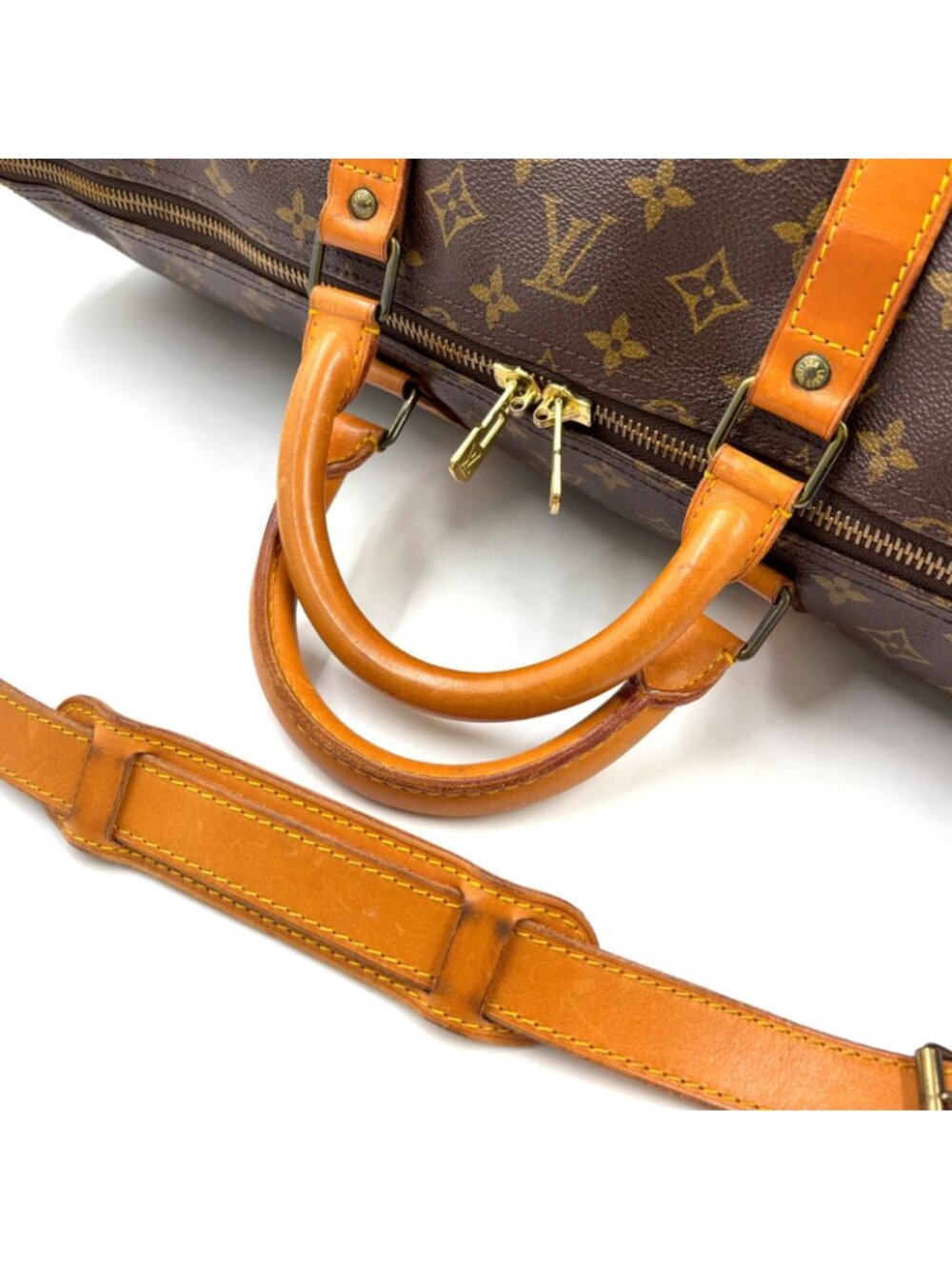 Louis Vuitton Keepall Bandouliere 60 Monogram Leather Brown Boston Bag Gold - Picture 5 of 15